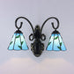 Frendorf | Glas-in-lood Blad Wandlamp Landelijke Stijl 2 Lichten Wandmontage Lamp in Blauw/Beige voor Eetkamer