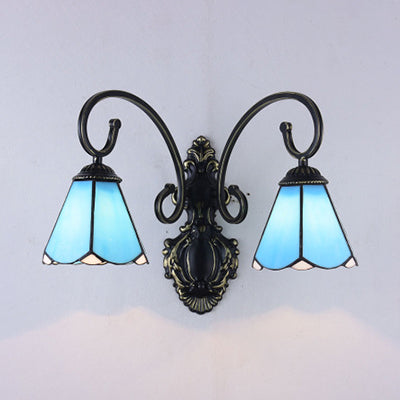 Frendorf | Tiffany Stil Cone Wandmontage Licht Gepolijst Glas 2 Lichten Wandverlichting in Wit/Blauw voor Gang