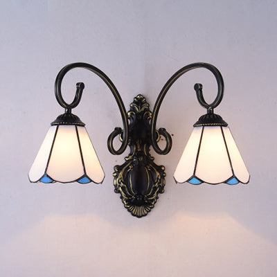 Frendorf | Tiffany Stil Cone Wandmontage Licht Gepolijst Glas 2 Lichten Wandverlichting in Wit/Blauw voor Gang