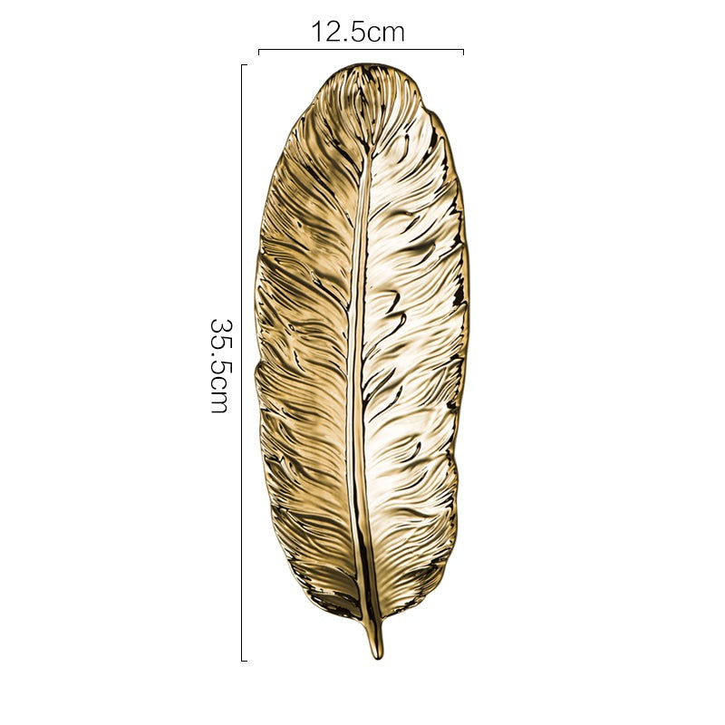 Nordic Light Luxury Stil auf goldener Federplatte Retro Schmuckplatte Aufbewahrung Platte Snack Platte Wohnkultur