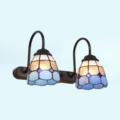 Frendorf | 2 Köpfe Gittermuster Vanity Beleuchtung Barock Blau/Gelb Glas Wandmontage Leuchten