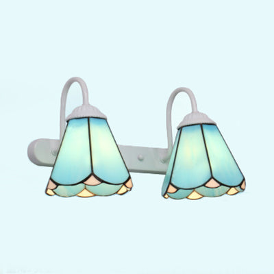 Frendorf | 2 Köpfe Vanity Beleuchtung Fixture Tiffany Cone Weiß/Blaut Glas Wandmontierte Lampe für Schlafzimmer