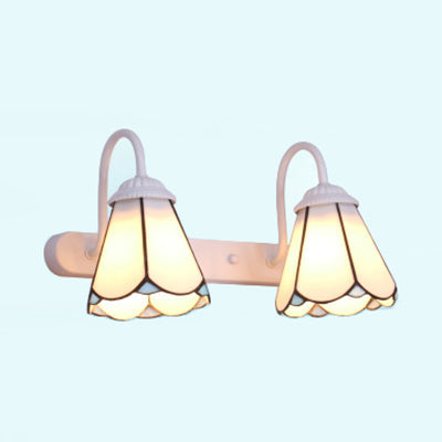 Frendorf | 2 Köpfe Vanity Beleuchtung Fixture Tiffany Cone Weiß/Blaut Glas Wandmontierte Lampe für Schlafzimmer