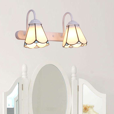 Frendorf | 2 Köpfe Vanity Beleuchtung Fixture Tiffany Cone Weiß/Blaut Glas Wandmontierte Lampe für Schlafzimmer