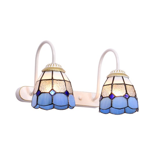 Frendorf | Ruitpatroon Vanity Sconce Licht Tiffany Geel/Blauw Glas Witte Wandmontage Lichtarmatuur