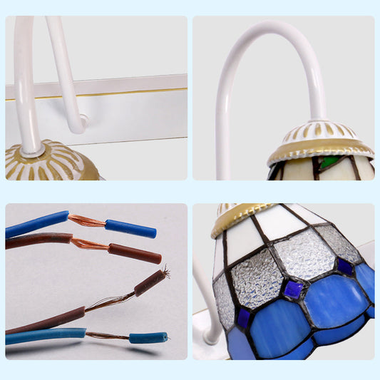 Frendorf | Ruitpatroon Vanity Sconce Licht Tiffany Geel/Blauw Glas Witte Wandmontage Lichtarmatuur