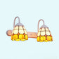 Frendorf | Ruitpatroon Vanity Sconce Licht Tiffany Geel/Blauw Glas Witte Wandmontage Lichtarmatuur