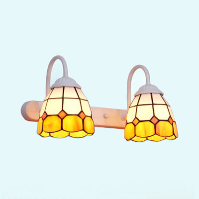 Frendorf | Ruitpatroon Vanity Sconce Licht Tiffany Geel/Blauw Glas Witte Wandmontage Lichtarmatuur