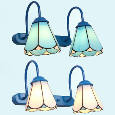 Tiffany konische Armatur mit 2 Köpfen Weiße/Blaue Glas Wandmontierte Leuchte für Badezimmer