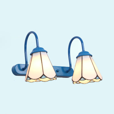 Tiffany konische Armatur mit 2 Köpfen Weiße/Blaue Glas Wandmontierte Leuchte für Badezimmer