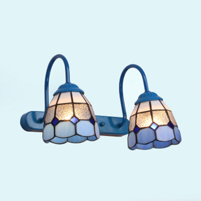 Frendorf | Dome Wandleuchte 2 Köpfe Blau/Gelb Glas Tiffany Schminklicht für Badezimmer