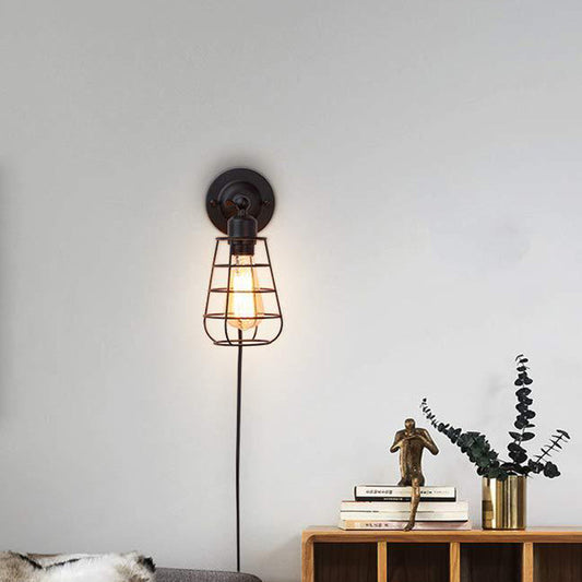 Frendorf | Warehouse Caged Wall Lighting Fixture 1/2 Bulbs Metallic Plug-in Pendant Light Black für Restaurant