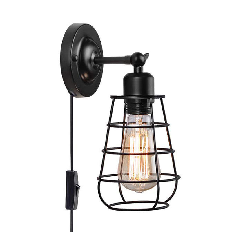 Frendorf | Warehouse Caged Wall Lighting Fixture 1/2 Bulbs Metallic Plug-in Pendant Light Black für Restaurant