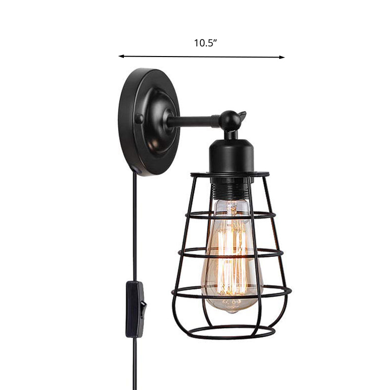 Frendorf | Warehouse Caged Wall Lighting Fixture 1/2 Bulbs Metallic Plug-in Pendant Light Black für Restaurant
