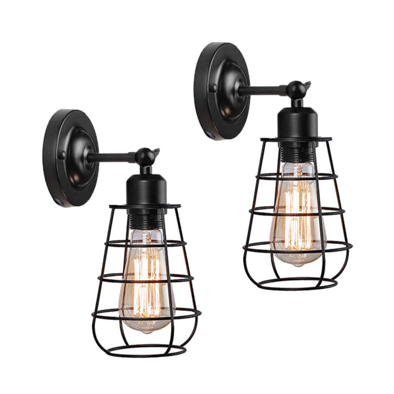 Frendorf | Warehouse Caged Wall Lighting Fixture 1/2 Bulbs Metallic Plug-in Pendant Light Black für Restaurant