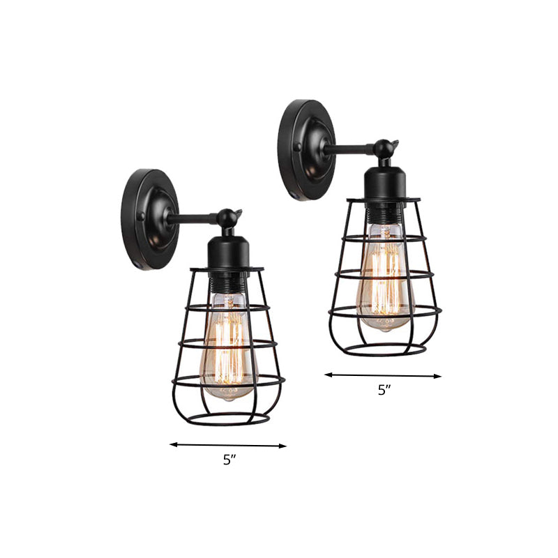 Frendorf | Warehouse Caged Wall Lighting Fixture 1/2 Bulbs Metallic Plug-in Pendant Light Black für Restaurant