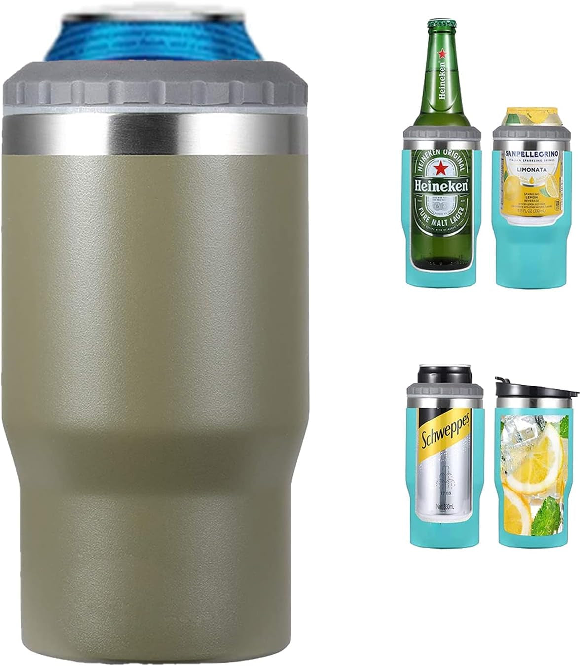 Frendorf | 4 in 1 Edelstahl Dose-/Flaschenisolator, 14Oz Zwei-Wege-Deckel SUS Isolierte Dose Kühler, Bierflaschenhalter (Schwarz)