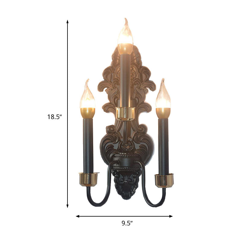 Frendorf | 3 Lampen Metalen Muurmontage Verlichting Landelijk Zwart Kaars Woonkamer Plafond Wandlamp