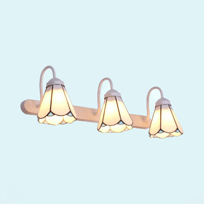Frendorf | 3 Köpfe Wand Sconce Licht Tiffany konisch Weiß/Blau Glas Vanity Licht Fixture für Badezimmer