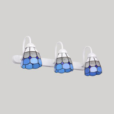 Frendorf | Weiße 3 Köpfe Wandlicht Leuchte Tiffany Gelb/Blaue Glasrahmen Muster Vanity Beleuchtung