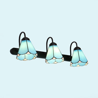 Frendorf | 3 Köpfe konische Wandmontage Licht Tiffany Weiß/Blaue Glas Vanity Lichtarmatur für Badezimmer