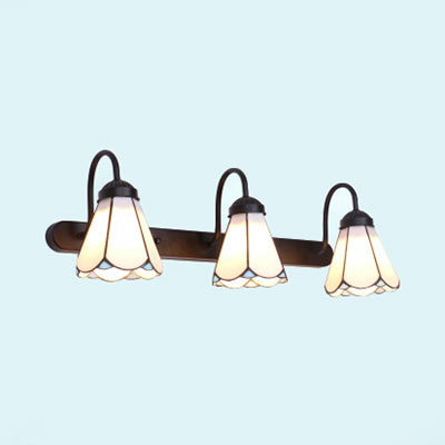 Frendorf | 3 Köpfe konische Wandmontage Licht Tiffany Weiß/Blaue Glas Vanity Lichtarmatur für Badezimmer