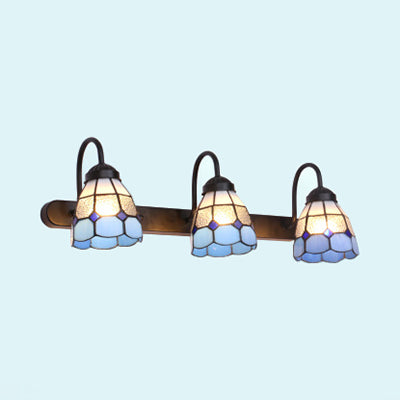 Frendorf | Ruitpatroon Vanity Verlichting Tiffany Blauw/Gele Glas 3 Koppen Antiek Messing Wandgemonteerde Lamp