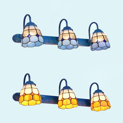 Frendorf | 3 Köpfe Kuppel Vanity Wandlicht Tiffany Gelb/Blaue Glas Wandleuchte für Badezimmer