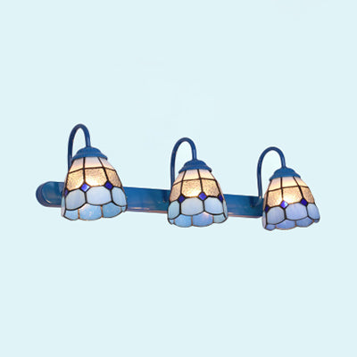 Frendorf | 3 Köpfe Kuppel Vanity Wandlicht Tiffany Gelb/Blaue Glas Wandleuchte für Badezimmer