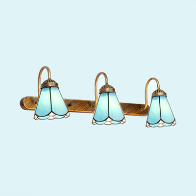 Frendorf | Cone Wandmontage Licht Tiffany Blauw/Wit Glas 3 Koppen Messing Wandlamp Fixture