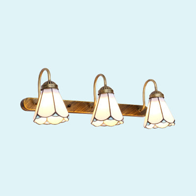 Frendorf | Cone Wandmontage Licht Tiffany Blauw/Wit Glas 3 Koppen Messing Wandlamp Fixture