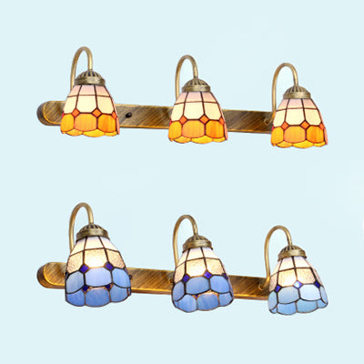 Frendorf | 3 Kopf Wandmontierte Lampe Tiffany Gittermuster Gelb/Blau Glas Wandlampe für Badezimmer