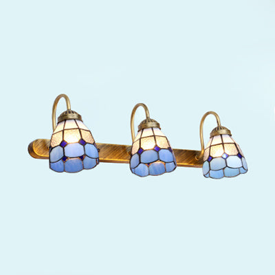 Frendorf | 3 Kopf Wandmontierte Lampe Tiffany Gittermuster Gelb/Blau Glas Wandlampe für Badezimmer