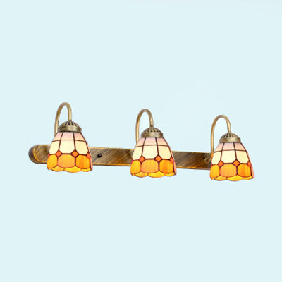 Frendorf | 3 Kopf Wandmontierte Lampe Tiffany Gittermuster Gelb/Blau Glas Wandlampe für Badezimmer
