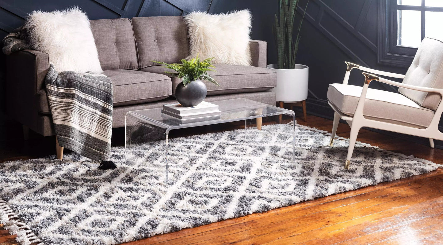 Frendorf | DiamondLuxe Shag - Teppich mit Diamantmuster | Shaggy Hochflorteppich | Weich & Modern | Perfekt für Wohnzimmer