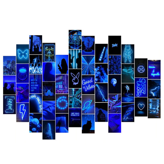Blaues Neon-Collage-Kit
