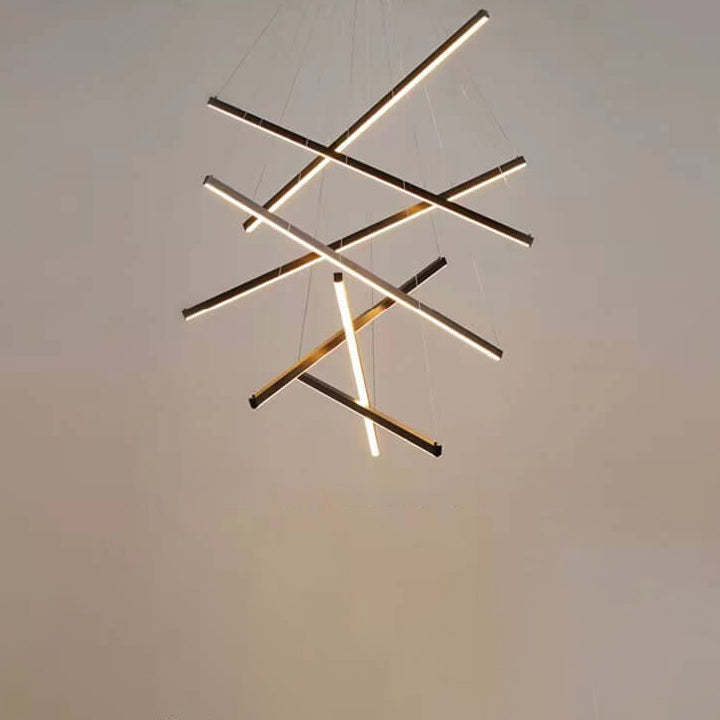 Frendorf | GeoLuma Nordic LED Kronleuchter | Geometrisches Linien-Design aus Eisen & Aluminium | 3-9 Flammen | Modern & Energieeffizient