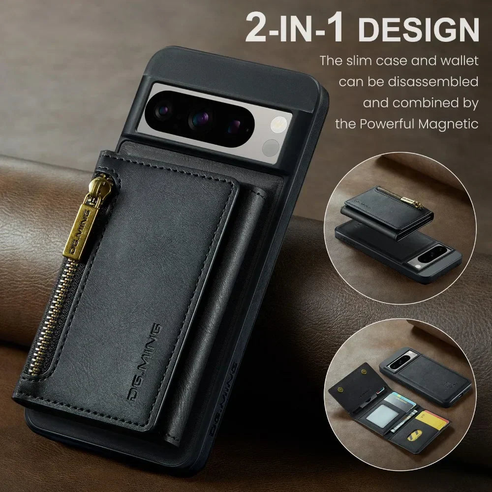 Frendorf | 2 In 1 Abnehmbares Magnetisches Leder Reißverschluss Geldbörse Etui Mit Kartenfach Für Google Pixel 8
