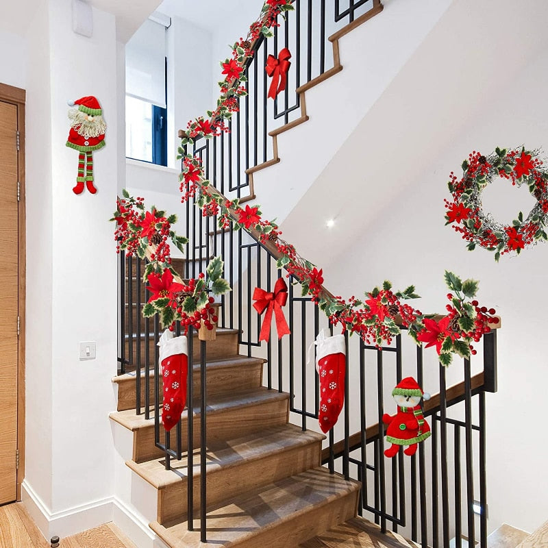 2M LED Weihnachtsgirlande Lichterketten künstliche rote Beeren Stechpalme Blätter Efeu Weinrebe für Weihnachtsbaum Ornament Heimdekoration