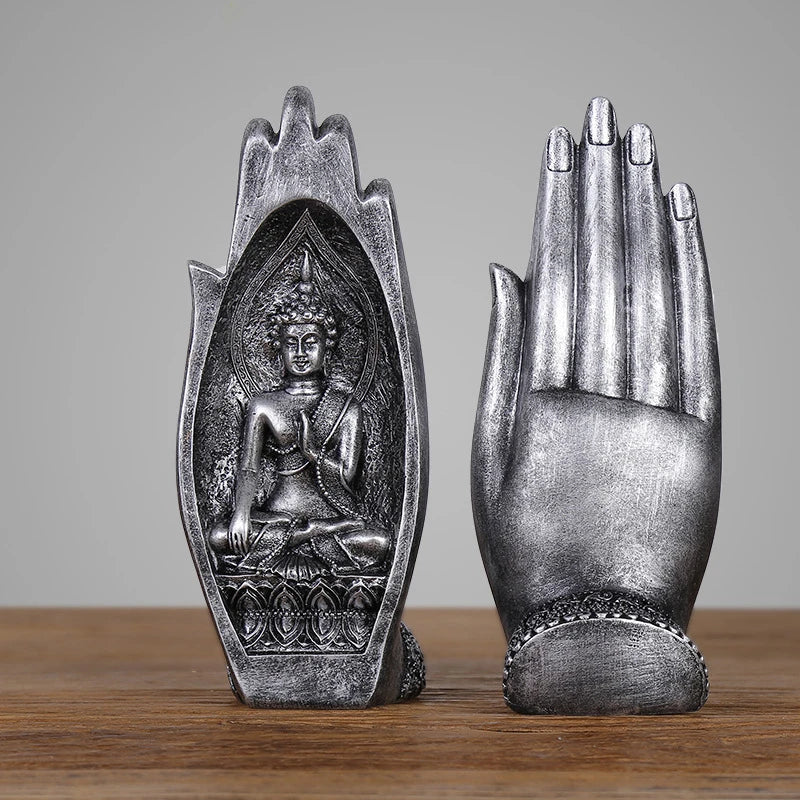 2 Stück Buddha Statue Hände Skulpturen Mönch Figur Tathagata Indien Yoga Fengshui Wohnkultur Ornament Zubehör