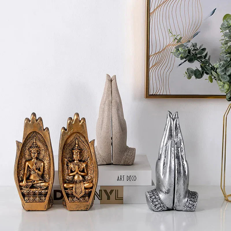 2 Stück Buddha Statue Hände Skulpturen Mönch Figur Tathagata Indien Yoga Fengshui Wohnkultur Ornament Zubehör
