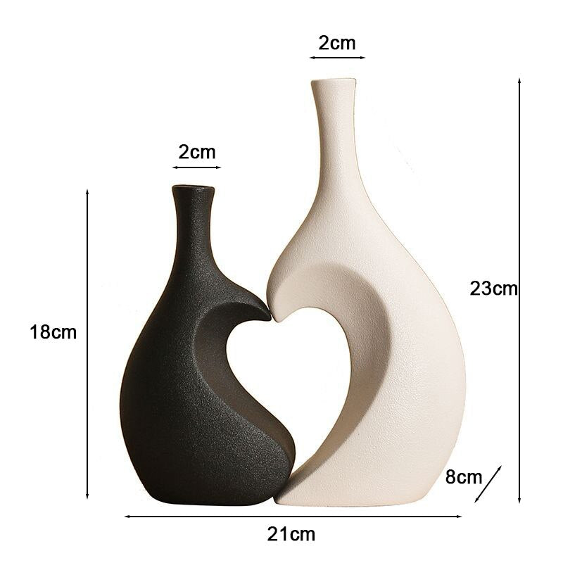 2 Stück/Set Keramische Umarmung Herzförmige Vase für Pampasgras Trockenblumen Nordic Wohnzimmer Wohnkultur Zubehör Tischdeko