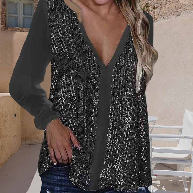 Frendorf | Langarm-Bluse mit V-Ausschnitt und Pailletten