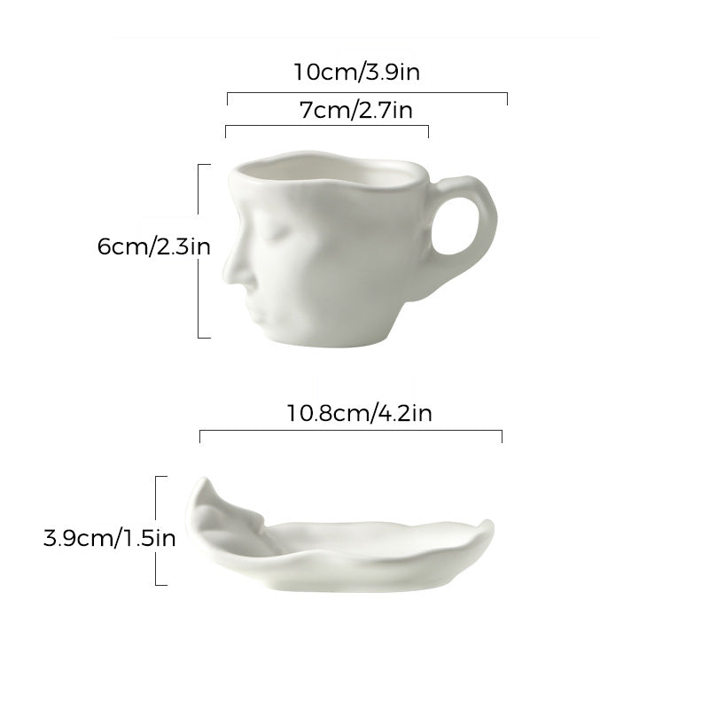 Frendorf | Metal Touching Face Kreative Keramische Kiss Kaffee Becher, Künstlerisches Vibe Becher & Untertasse Set