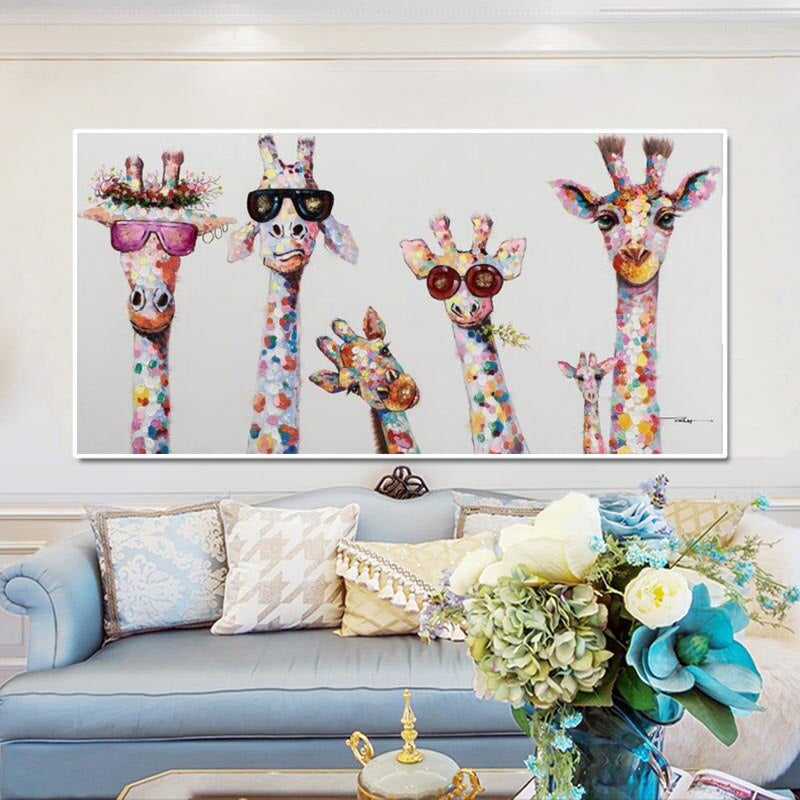 Cartoon-Giraffen - Leinwand Wandkunst Gemälde