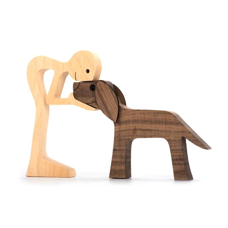 Frendorf | Haustierliebhaber Geschenke Holzskulptur Familie & Welpe Holzhandwerk Tischornamente