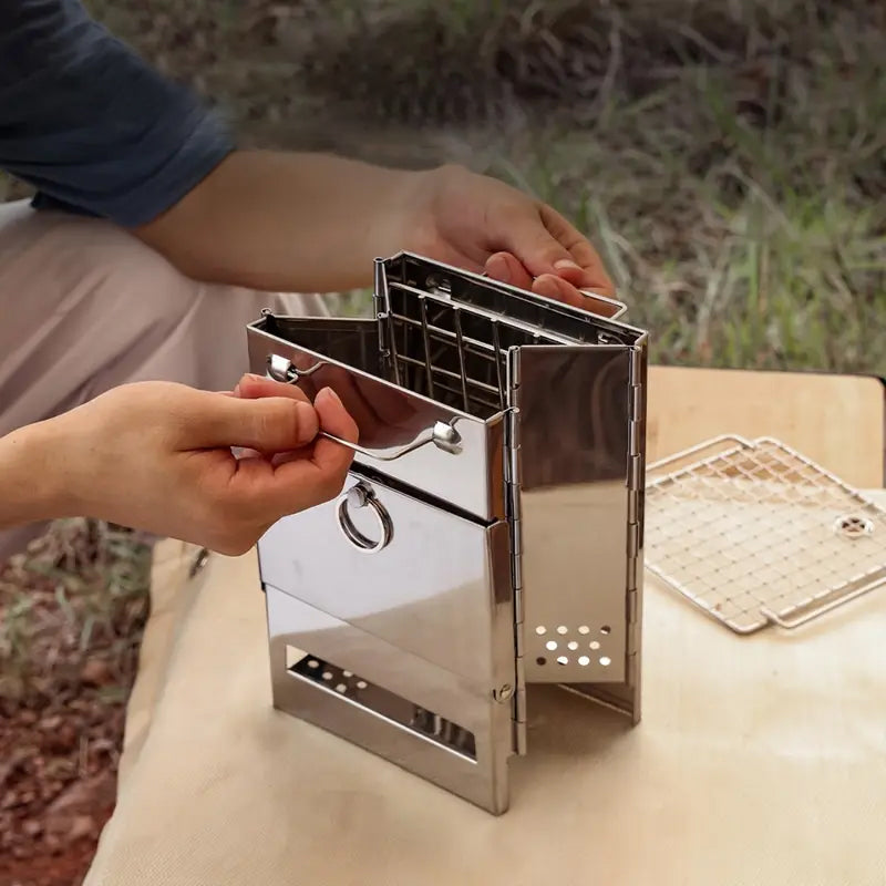 Frendorf | Outdoor Klappholzofen Mini Edelstahl Grill Camping Picknick