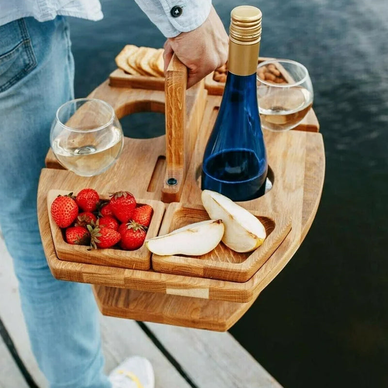 Frendorf | Tragbarer Holz Picknick Wein Tisch