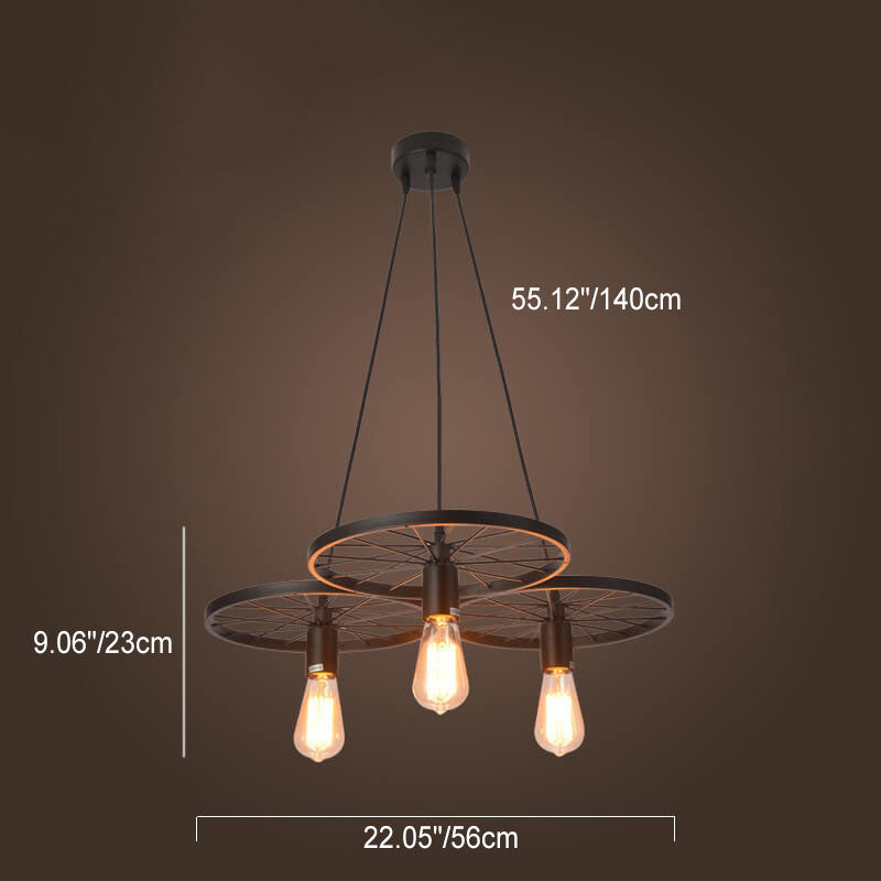 Frendorf | Rustiron Kronleuchter | Industrielles Design mit Eisenrädern | 1/3/6-flammig | Loft- und Wohnraum-Beleuchtung