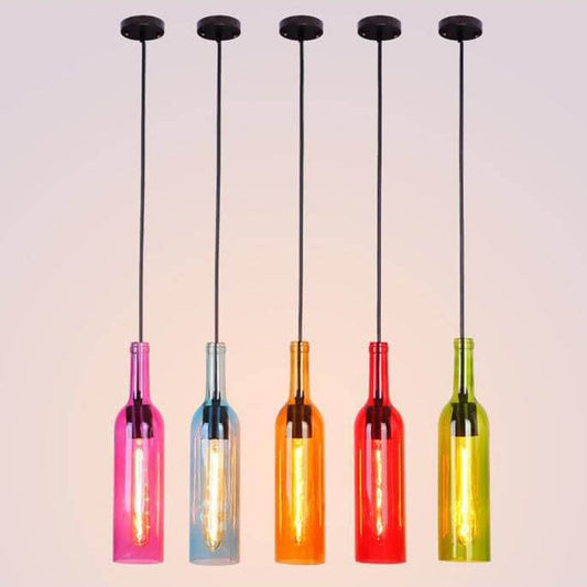 Frendorf | VinoLux Antik Glas Pendelleuchte | Weinflaschen Design | Vintage Beleuchtung für Esszimmer & Küche